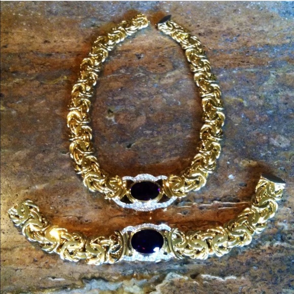 14K YG African Amethyst Diamond Byzantine Bracelet - Picture 12 of 12